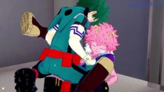 Mina Ashido 和 Izuku Midoriya 在男厕所里做爱。- 我的英雄学院无尽