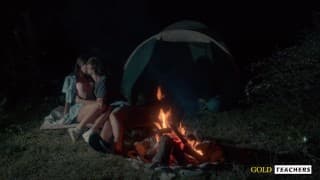 American schoolgirl has romantic sex by the night fire