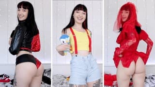 放荡的书呆子试穿万圣节服装 |Cosplay Haul 视频博客 |珀耳塞福涅粉红色