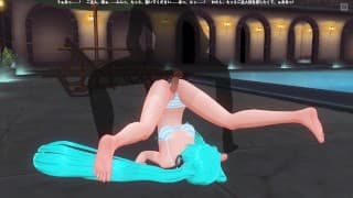 3D HENTAI Miku 在泳池边做爱