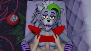 White guy tits fuck Roxanne Wolf Five Nights at Freddy's Security Breach tits job cum in her mouth