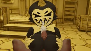 Cum on the face Bendy and the Ink Machine Bendy jerks off a dick with her big breasts for a guy b