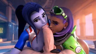 Sombra 和 Widowmaker 吮吸大鸡巴