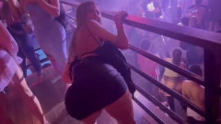 Big-tailed blonde gets excited at the club and ends up having good sex in the bathroom.