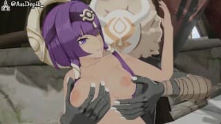 Candace Genshin Impact with Hilichurls Hentai Outside Camp Big Boobs Cumshot MMD 3D 紫色头发