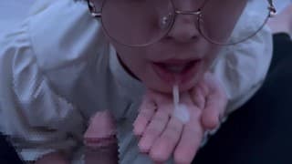 Perverted girlfriend with glasses who also uses erotic nose job and no-hand blowjob.