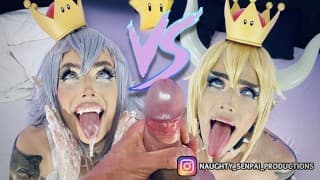 BOWSETTE vs BOOSETTE 战斗！（PMV）Cosplay Ahegao， 粗暴的性爱， 邋遢的口交， 尼龙脚， 脚交