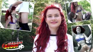 GERMAN SCOUT - Redhead Football Fan Mia May Pickup for Public Anal Fuck at Public Viewing