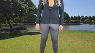 Big tits shemale public flashing