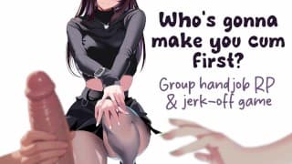 1 Guy 对 5 个女人轮流抚摸他的鸡巴 😈 |带有湿声音和耳语的混蛋游戏